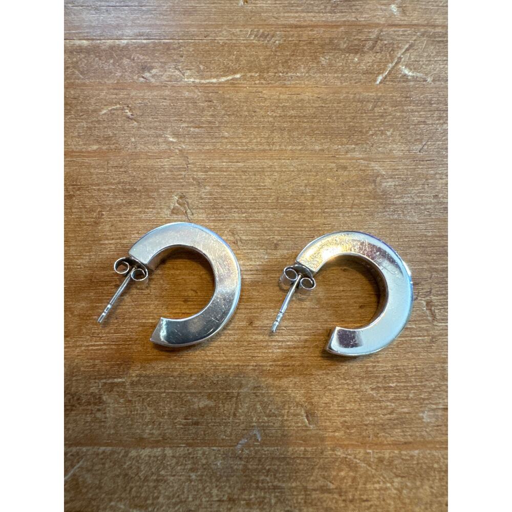 925 Silver 3D CHUNKY HOOP EARRINGS Thailand - Picture 3 of 10